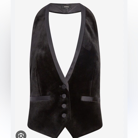 Express Velvet Button Front Halter Tuxedo Blazer Vest NWT - Picture 1 of 2